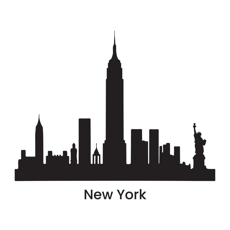 New York City Skyline Silhouette with Empire State Building and Statue of Liberty vector