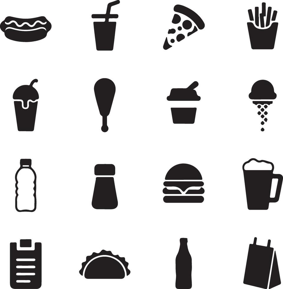 Fast food icons set on white background vector