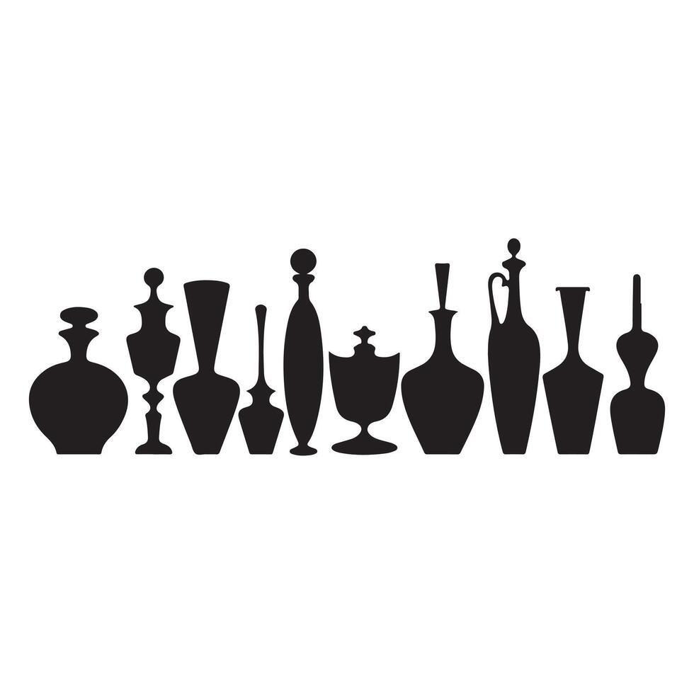 A black and white illustration of a row of vases vector