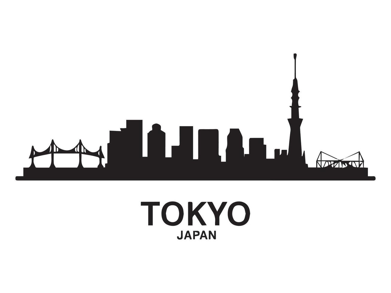 Tokyo Skyline Silhouette with Skytree and Rainbow Bridge vector