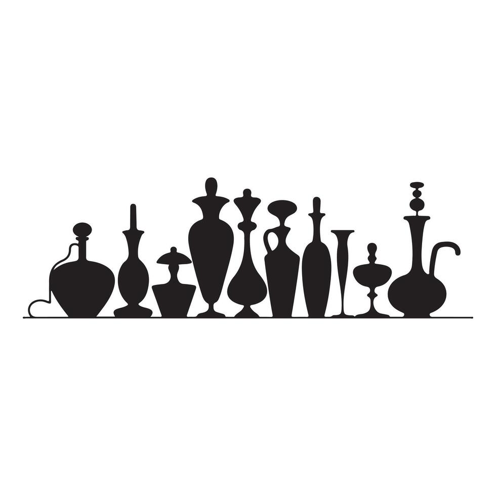 A black and white silhouette of a collection of vases vector