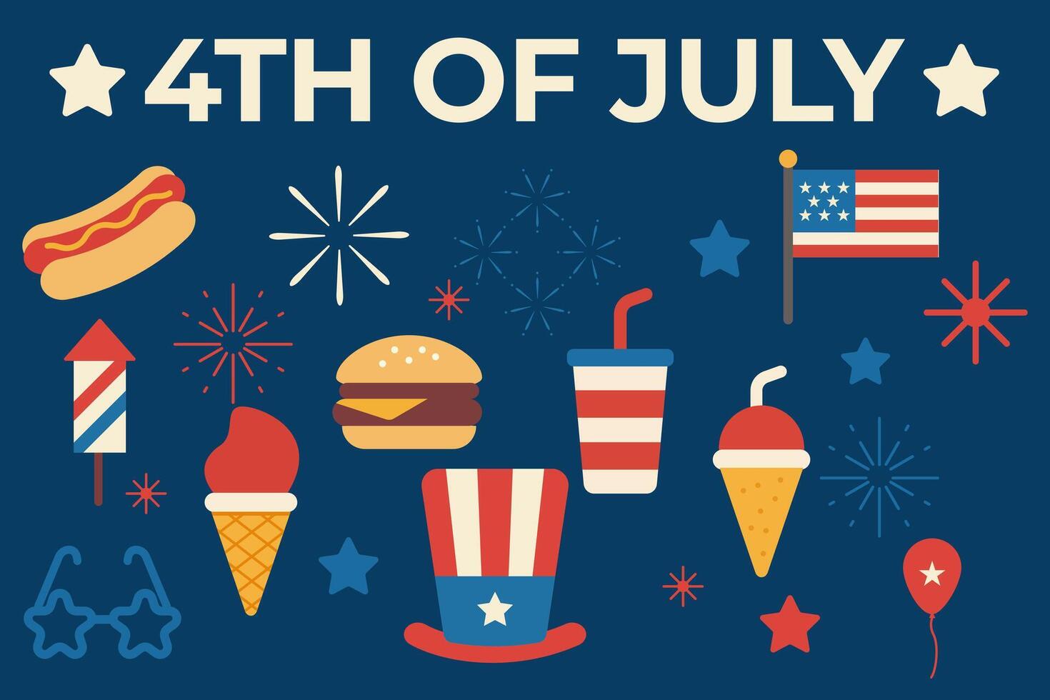 4th of July Celebration Icons in Flat Style vector