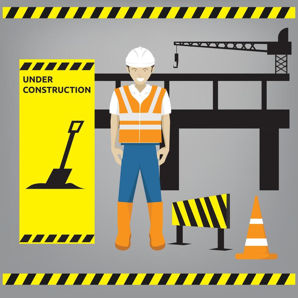 Under construction element with engineer illustration vector