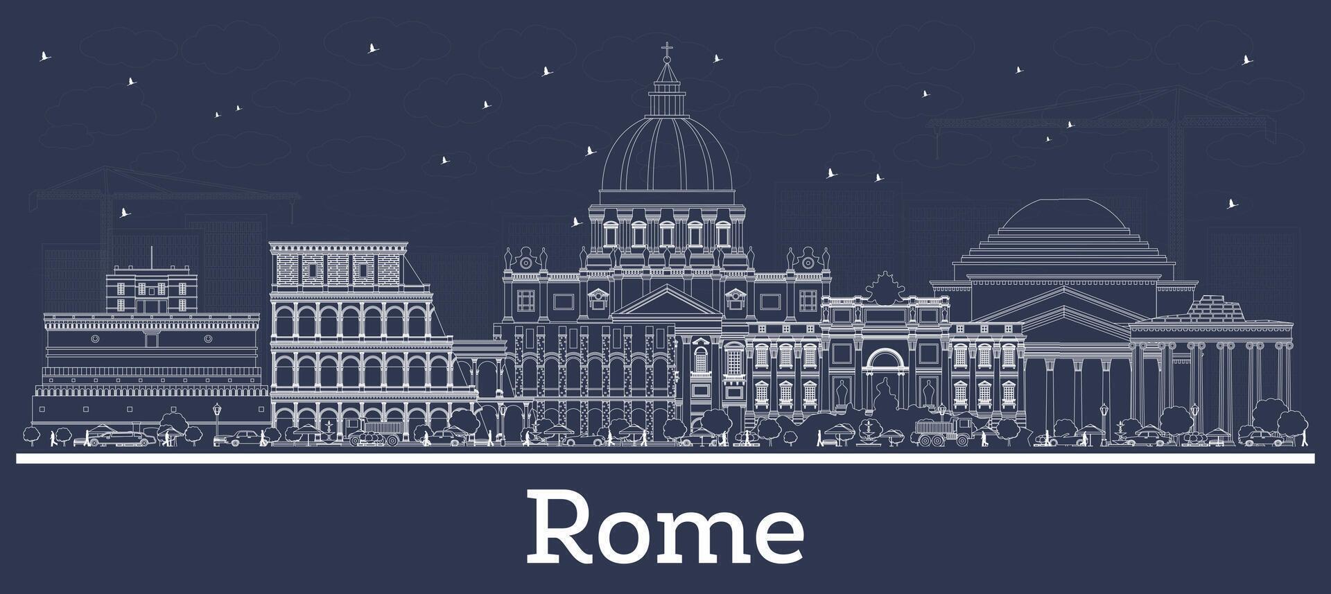 Outline Rome Italy City Skyline with white Buildings. Business Travel and Concept with Historic Architecture. Rome Cityscape with Landmarks. vector