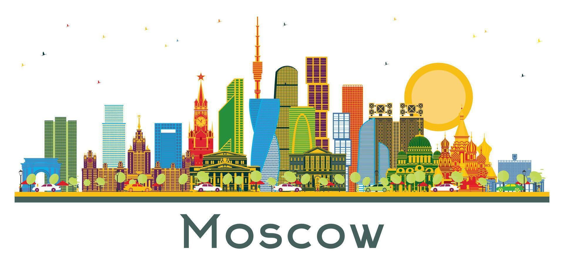 Moscow Russia City Skyline with Color Buildings isolated on white. Business Travel and Tourism concept with Modern Architecture. Moscow Cityscape with Landmarks. vector
