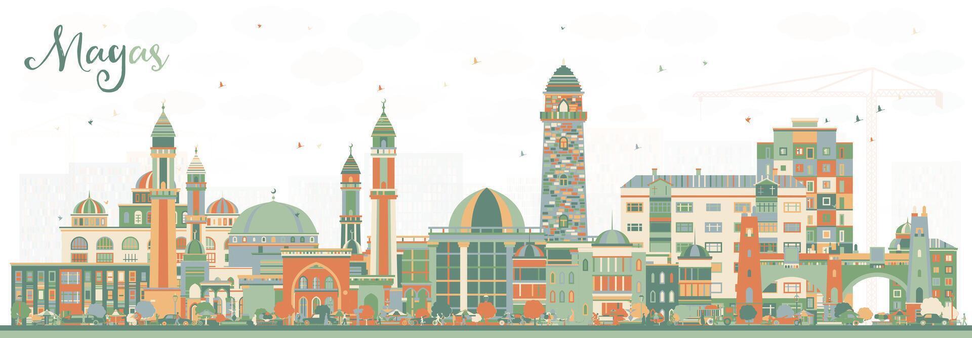Magas Russia city skyline with color buildings. Magas cityscape with landmarks. Business travel and tourism concept with modern and historic architecture. vector