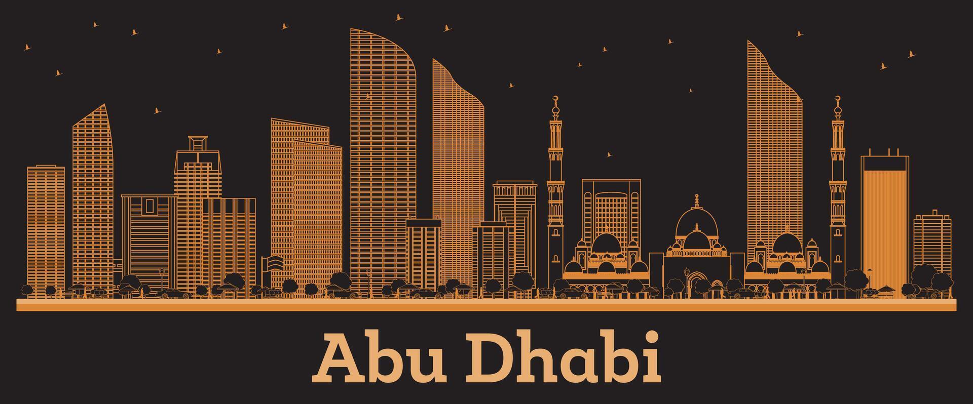 Outline Abu Dhabi UAE City Skyline with orange Buildings. Business Travel and Tourism Concept with Modern Architecture. Abu Dhabi Cityscape with Landmarks. vector