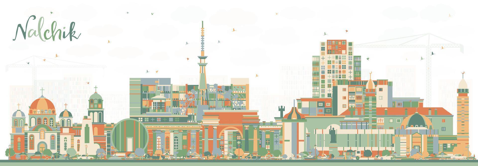 Nalchik Russia city skyline with color buildings. Nalchik cityscape with landmarks. Business travel and tourism concept with modern and historic architecture. vector