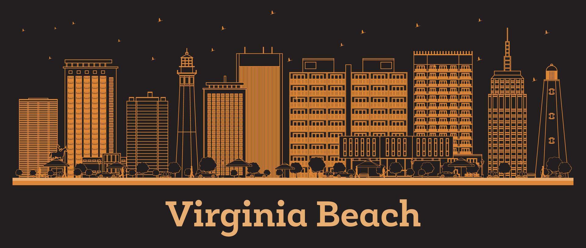 Outline Virginia Beach Virginia City Skyline with orange Buildings. Business Travel and Concept with Modern Architecture. Virginia Beach Cityscape with Landmarks. vector