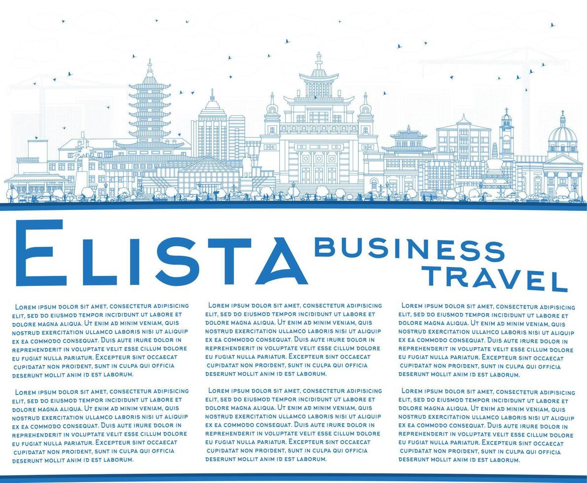Outline Elista Russia city skyline with blue buildings and copy space. Elista cityscape with landmarks. Business travel and tourism concept with modern and historic architecture. vector