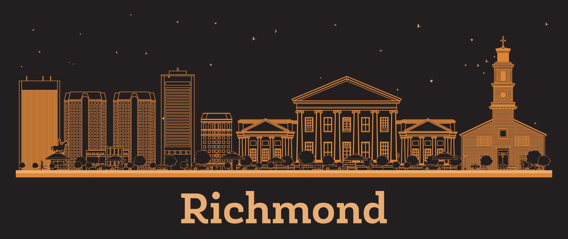 Outline Richmond Virginia City Skyline with orange Buildings. Business Travel and Concept with Modern Architecture. Richmond Cityscape with Landmarks. vector