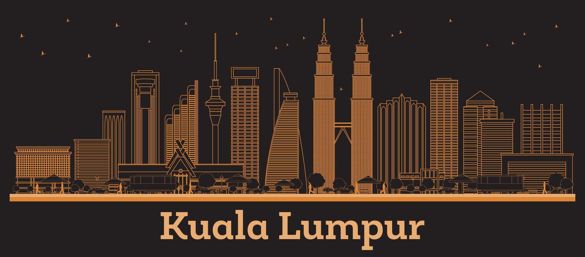 Outline Kuala Lumpur Malaysia City Skyline with orange Buildings. Business Travel and Concept with Modern Architecture. Kuala Lumpur Cityscape with Landmarks. vector