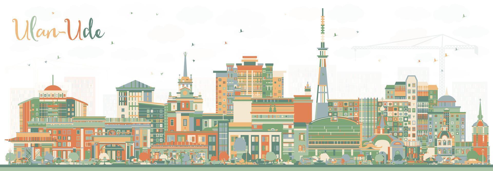 Ulan-Ude Russia city skyline with color buildings. Ulan-Ude cityscape with landmarks. Business travel and tourism concept with modern and historic architecture. vector