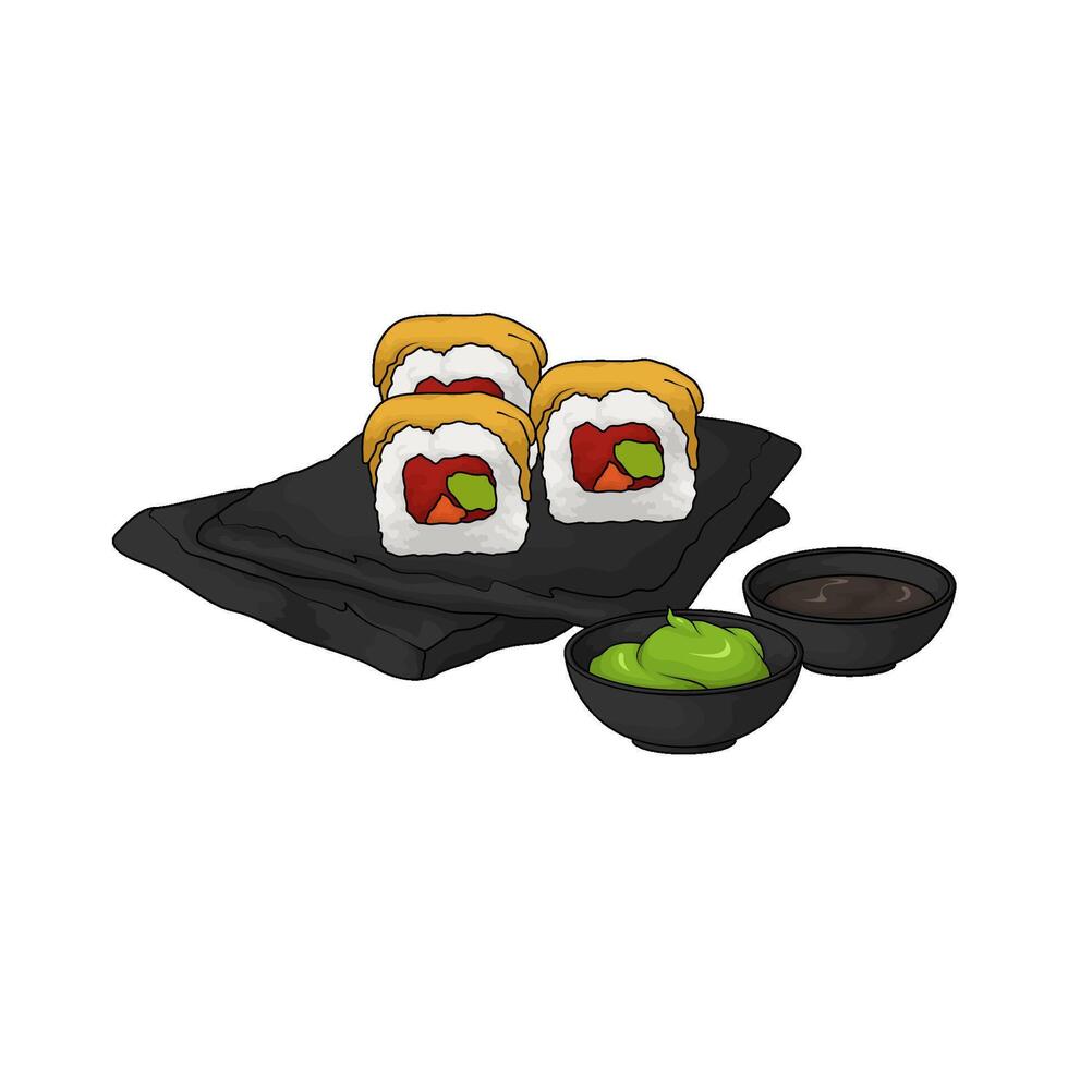 Delicious sushi platter vector