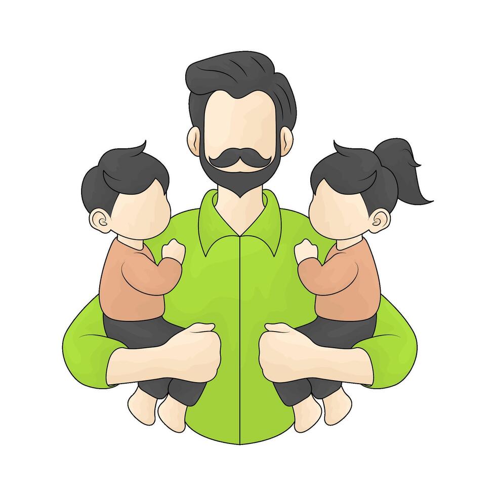 father holding his two children vector