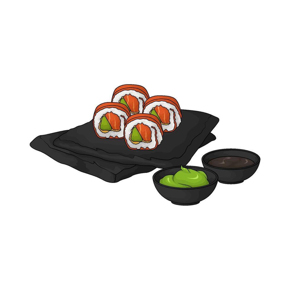 illustration of Salmon and Cucumber Sushi Roll vector