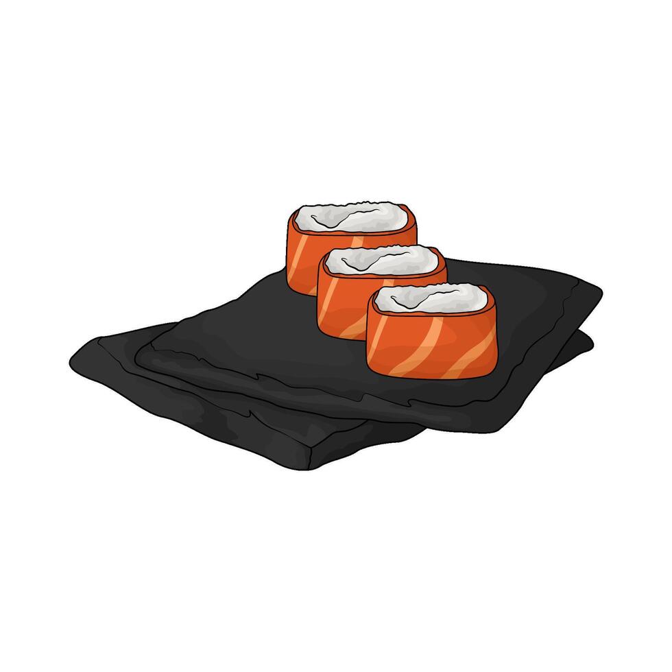 Delicious sushi roll with salmon cream cheese and cucumber vector