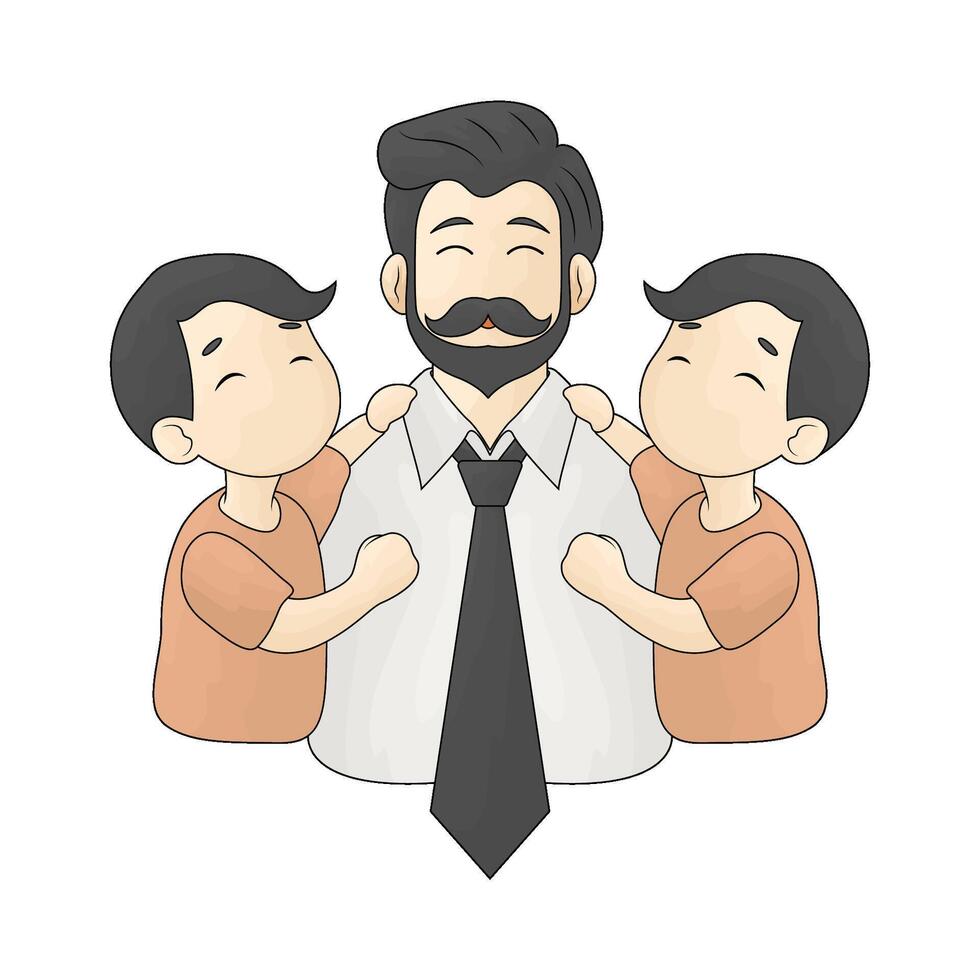 illustration of father with two children vector