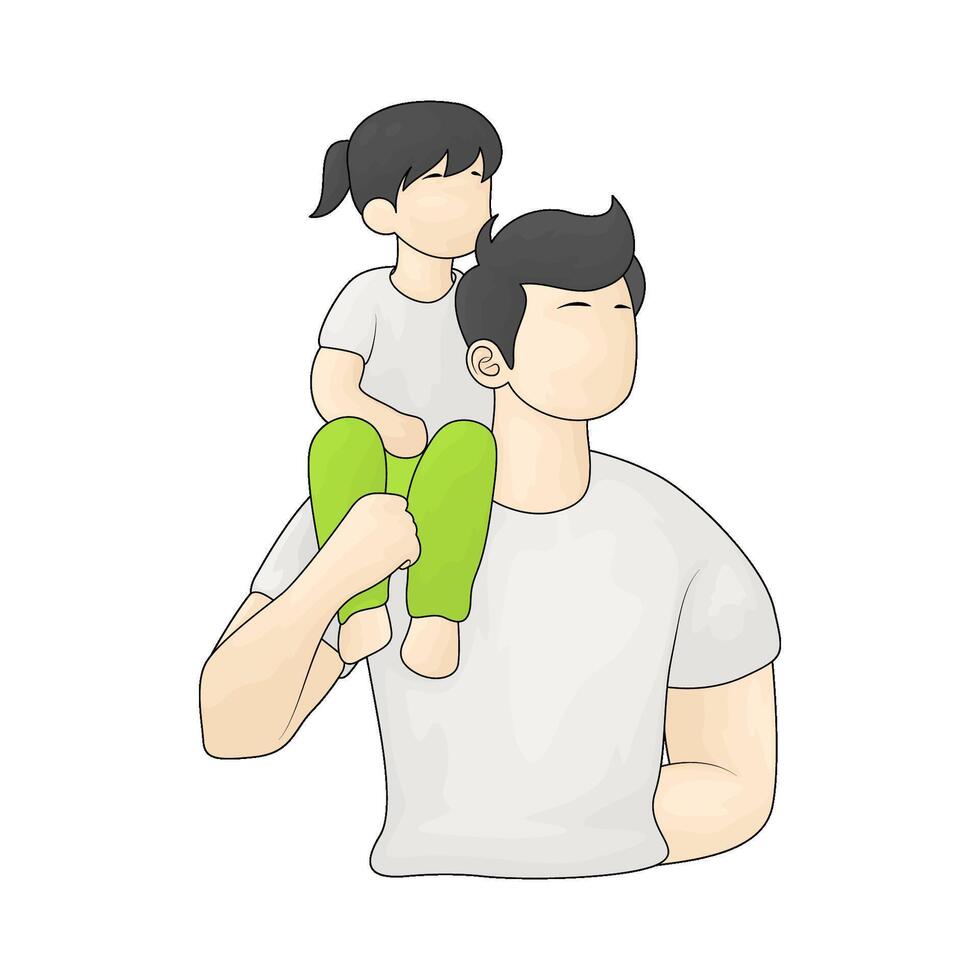 father carrying child on shoulder vector