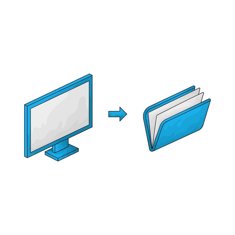 illustration of a computer with folder vector