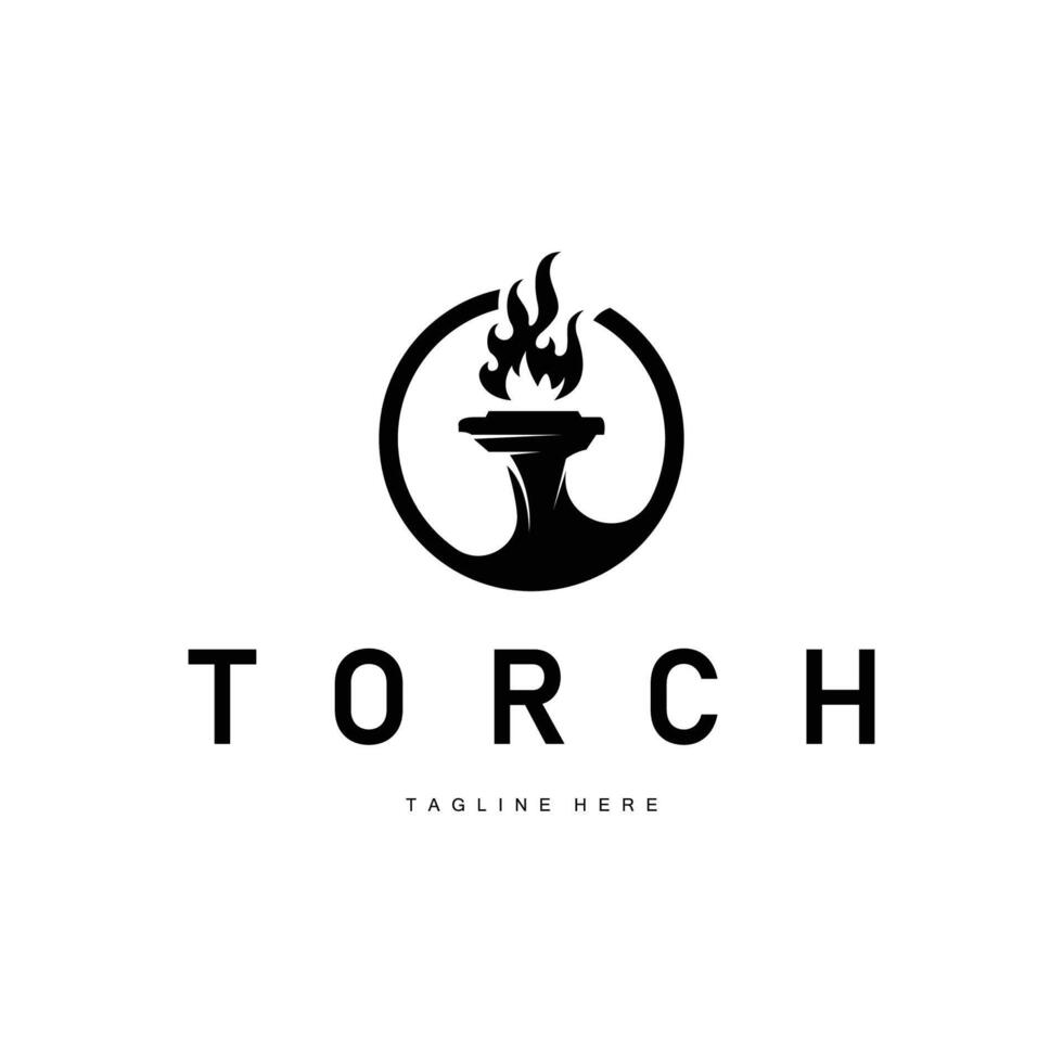 illustration of a minimalist design of a torch logo with a black silhouette as a brand symbol template for a business or product vector
