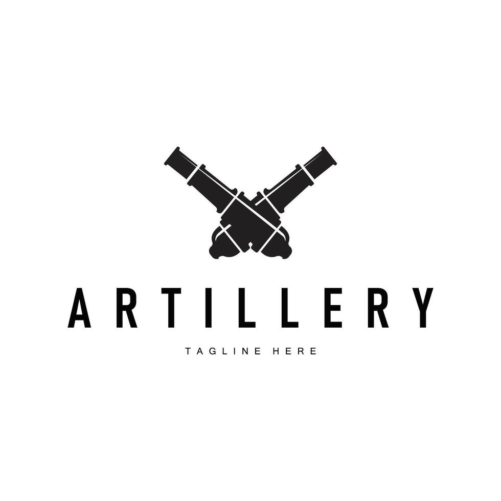 vintage retro military artillery cannon logo design army cannon equipment with black shilhouet templet illustration vector