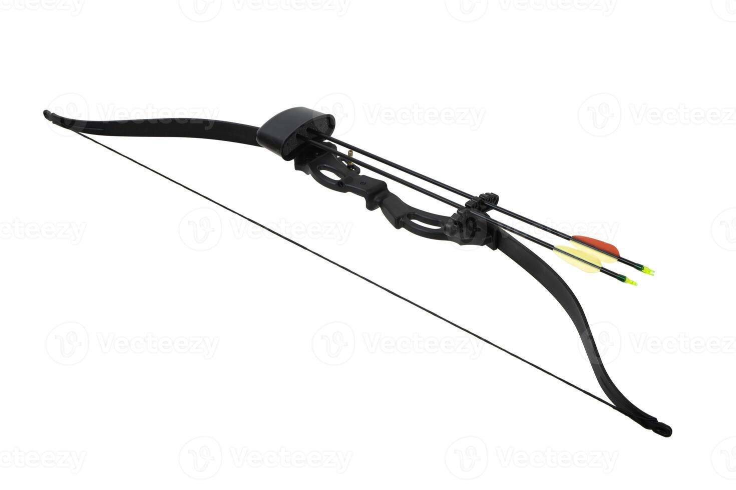 Full-size black recurve archery bow with two colorful arrows included photo