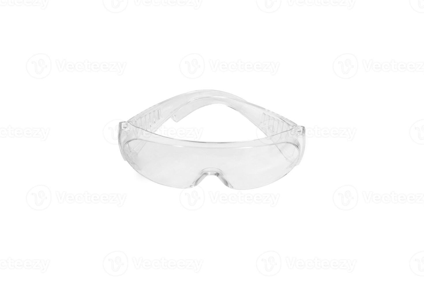 Clear safety glasses with wraparound lenses for eye protection, isolated on a white back photo