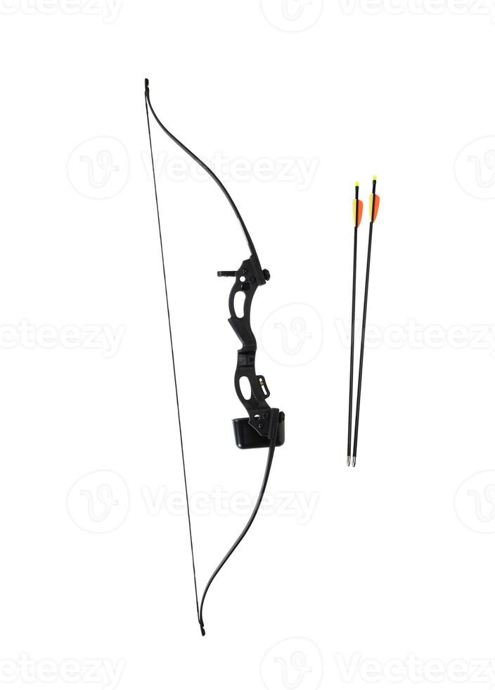 Detailed compound-style bow with two target practice arrows photo