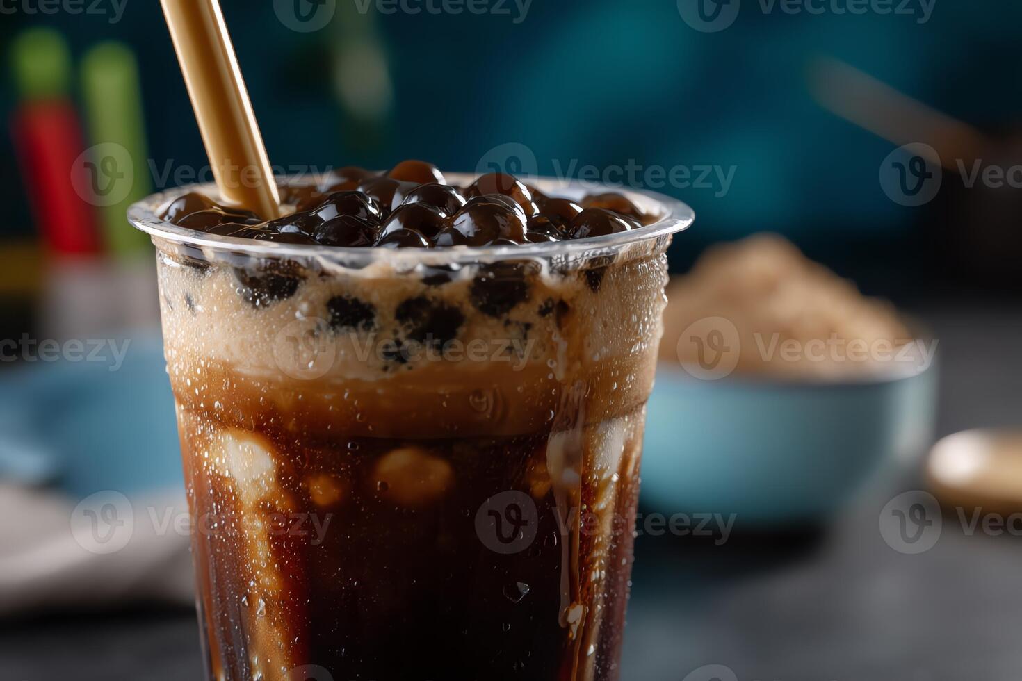 Refreshing brown sugar boba tea with tapioca pearls. photo