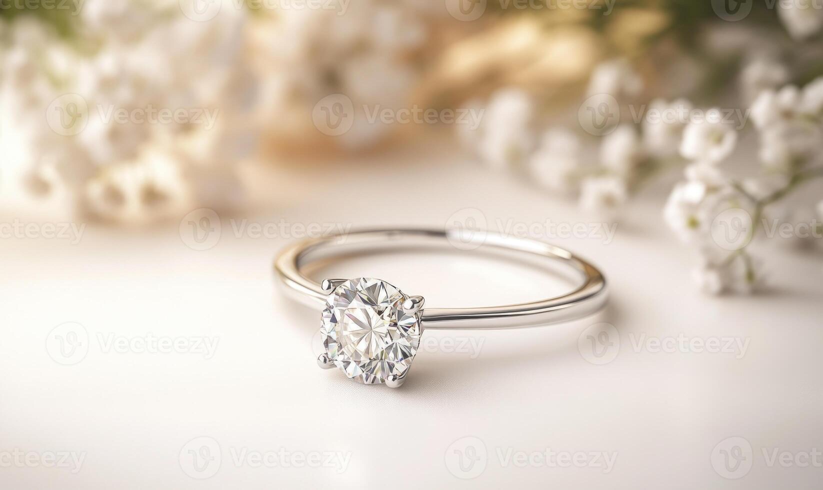 a diamond engagement ring on a white background photo