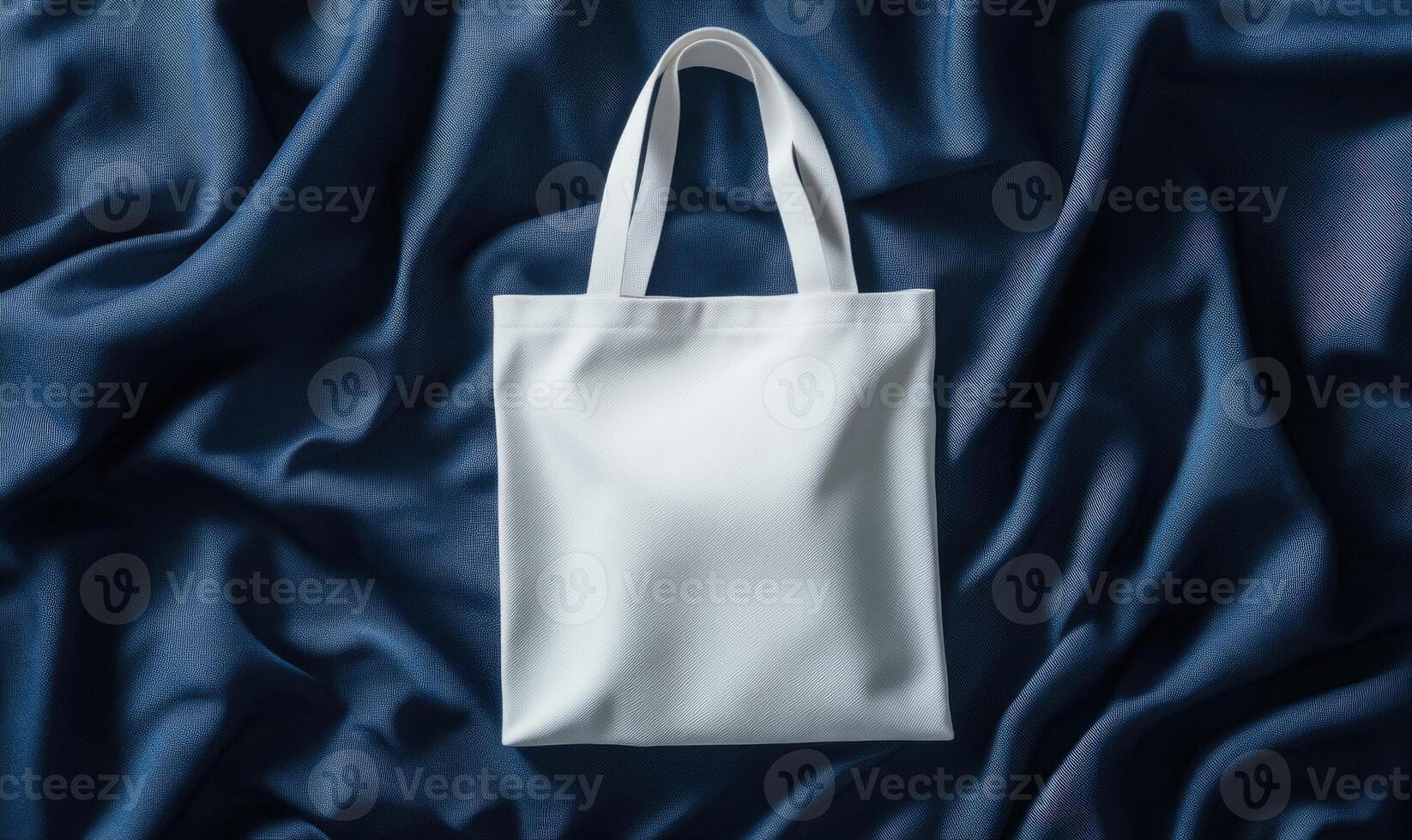 A white bag is on a blue background photo