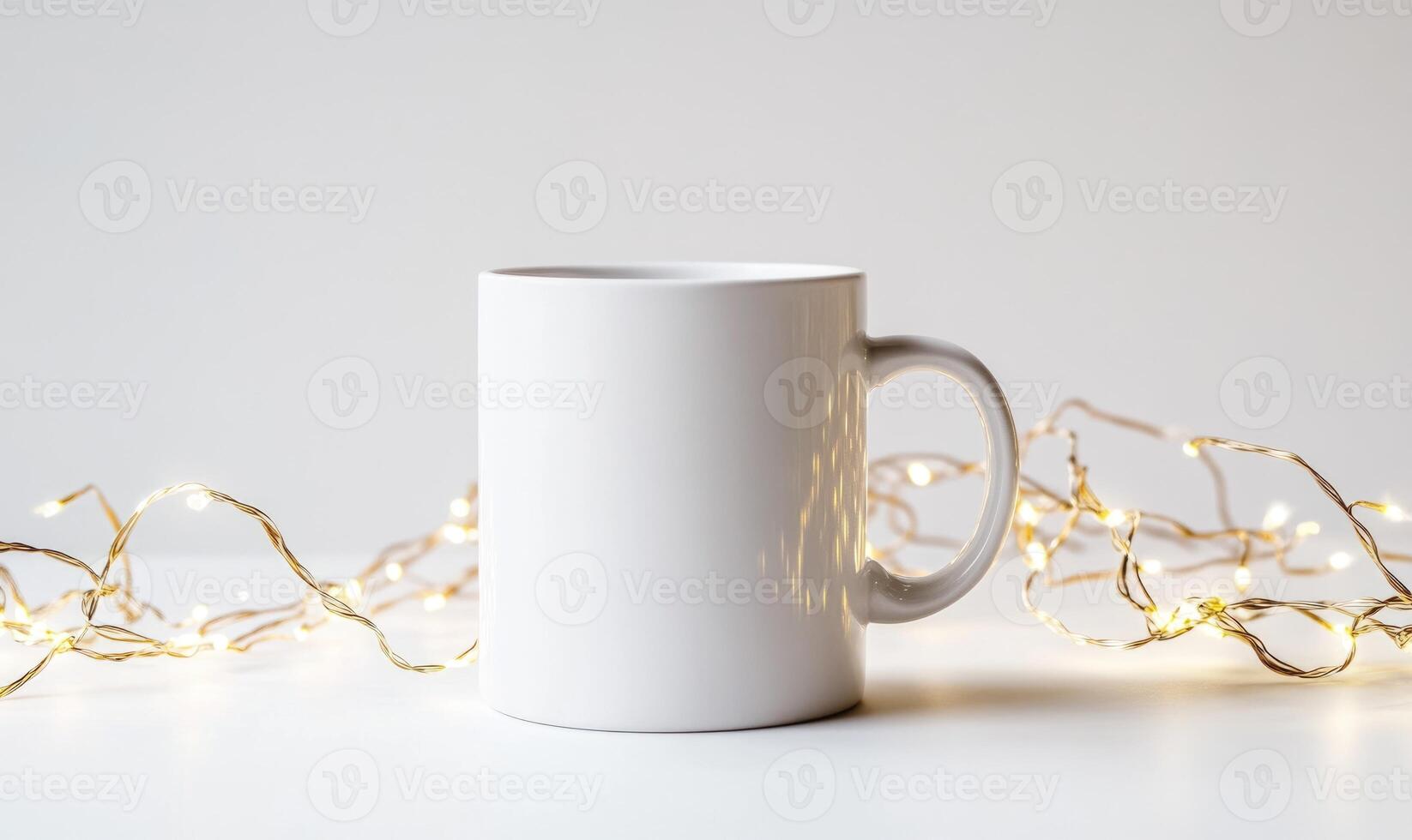a white mug with a christmas tree around it photo