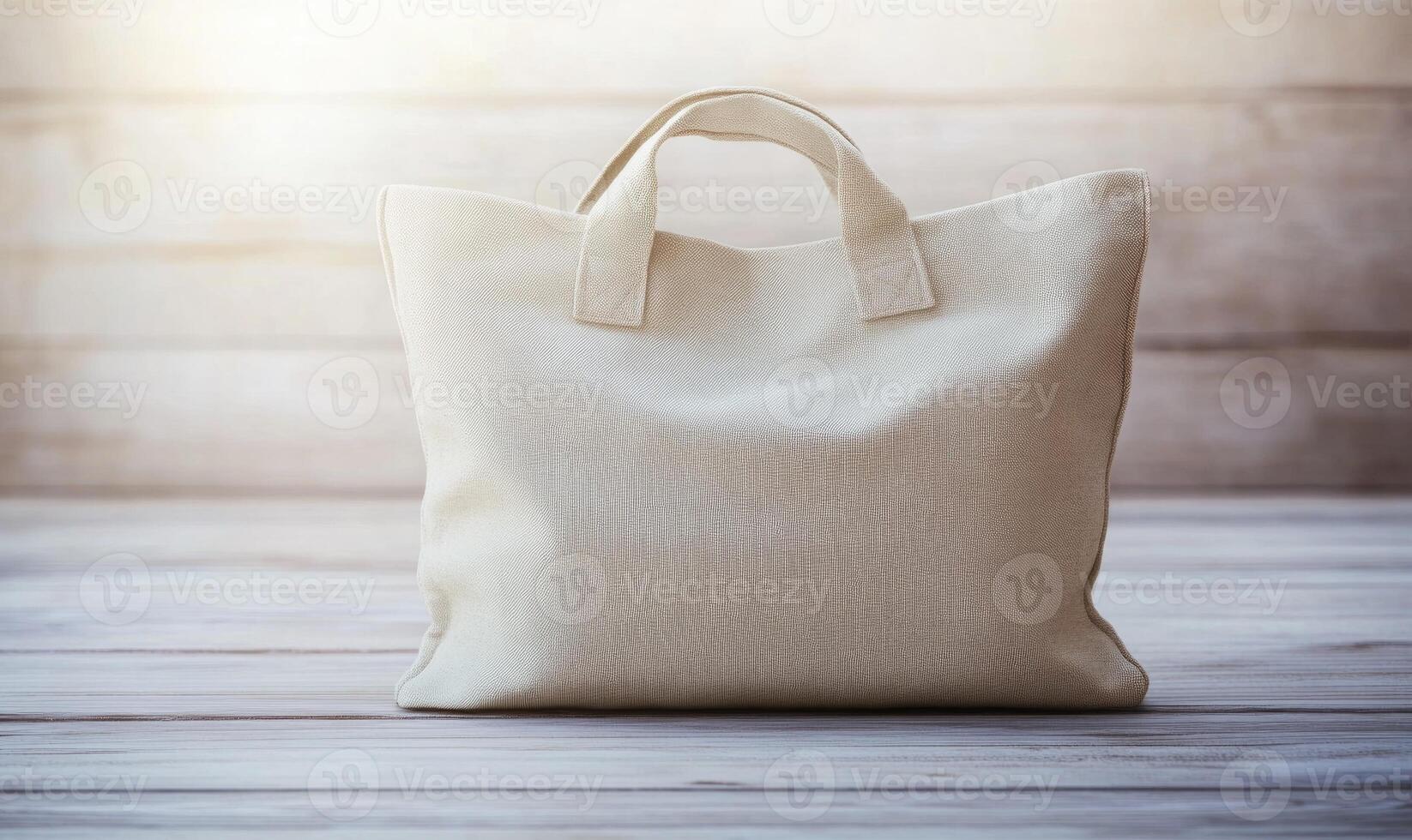 a canvas bag on a wooden table photo