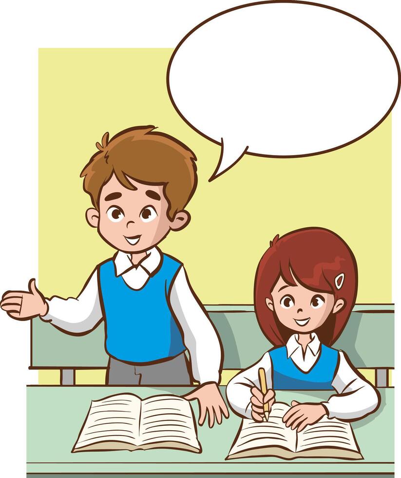 Illustration of Student Children Standing Up and Speaking and Introducing Themselves in Class vector
