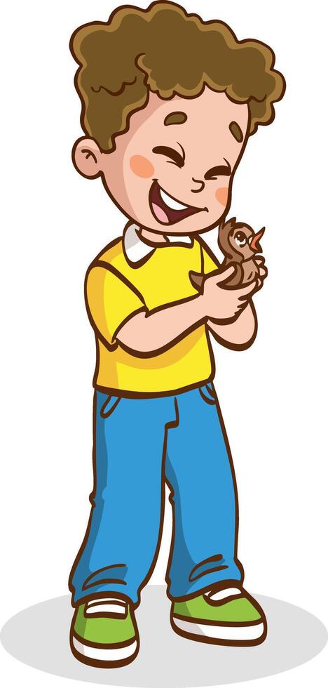 Kid Holding a Cute Bird illustration vector