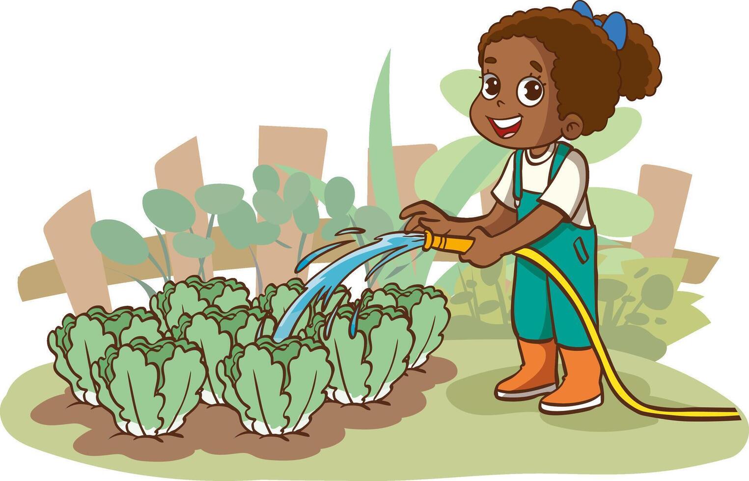 Illustration of Cute Girl Watering His Plants in the Garden vector