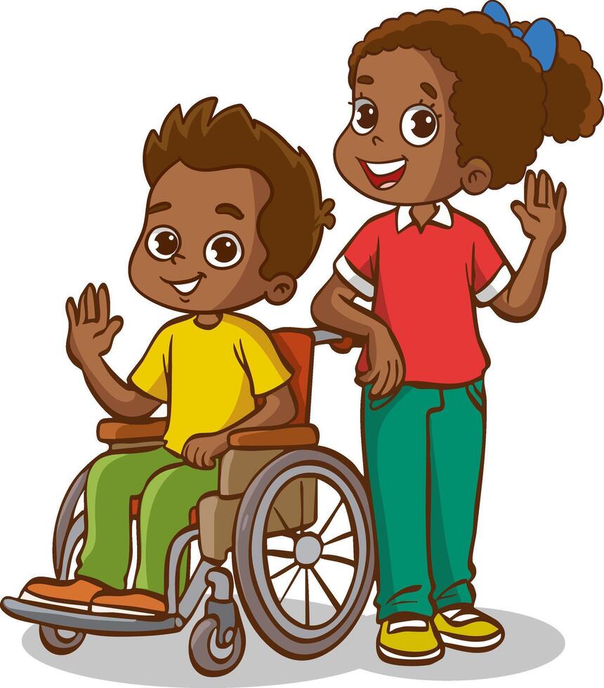 Illustration of a kid in a Wheelchair and His Friend vector