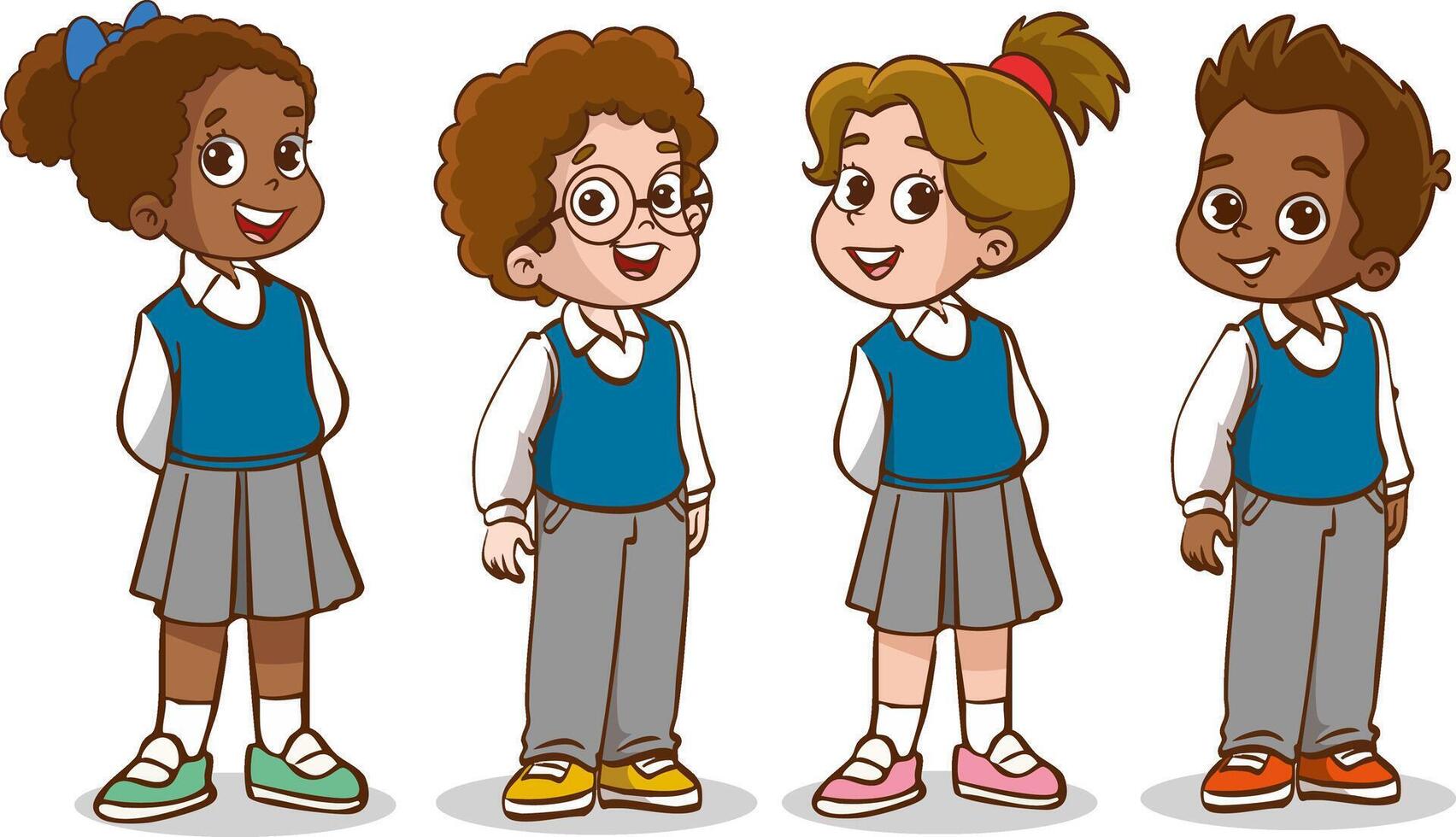 illustration of a group of cute school children. vector