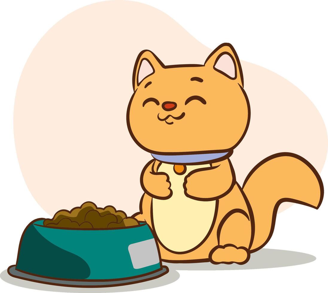 Cute Cat Sitting Next to a Bowl of Food vector