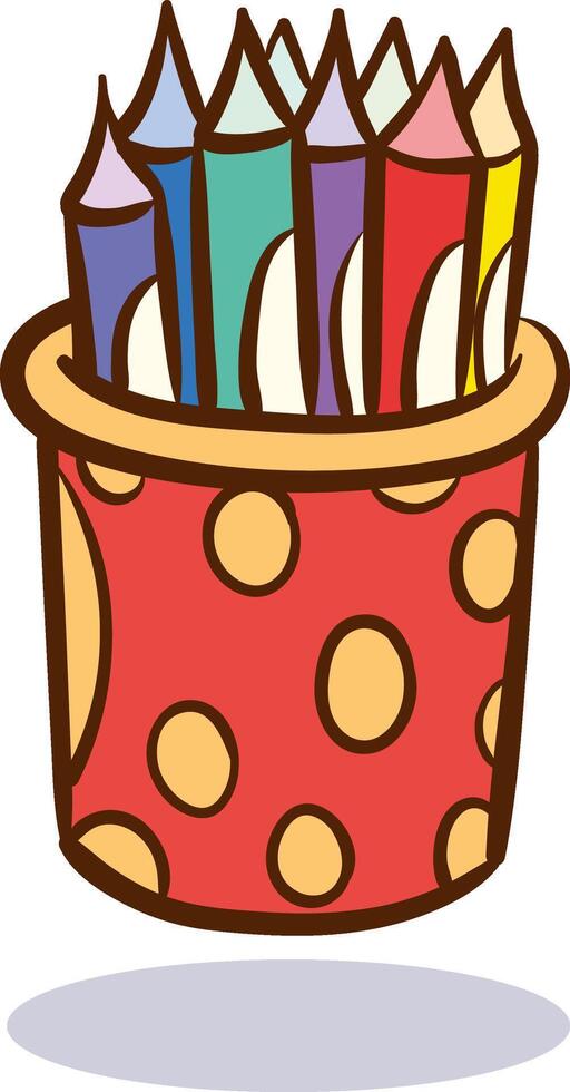 illustration of colored pencils in a polka dot vase vector