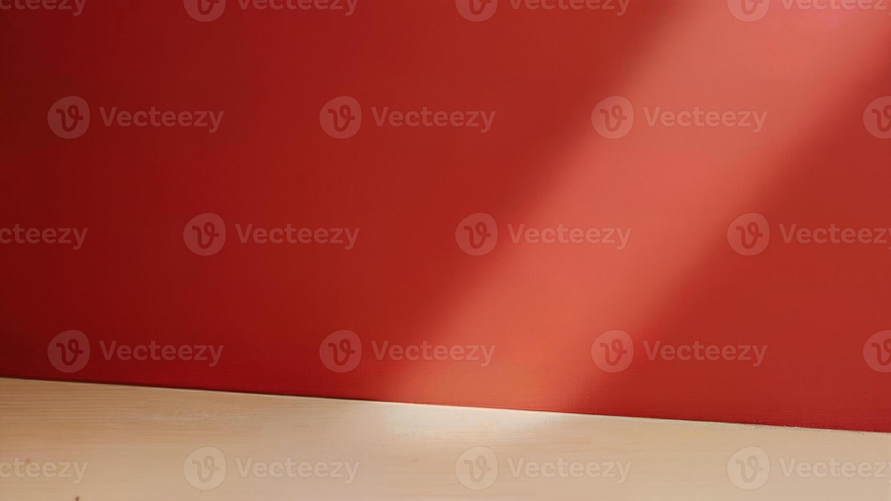 Empty Table With Sunlight On Red Wall photo
