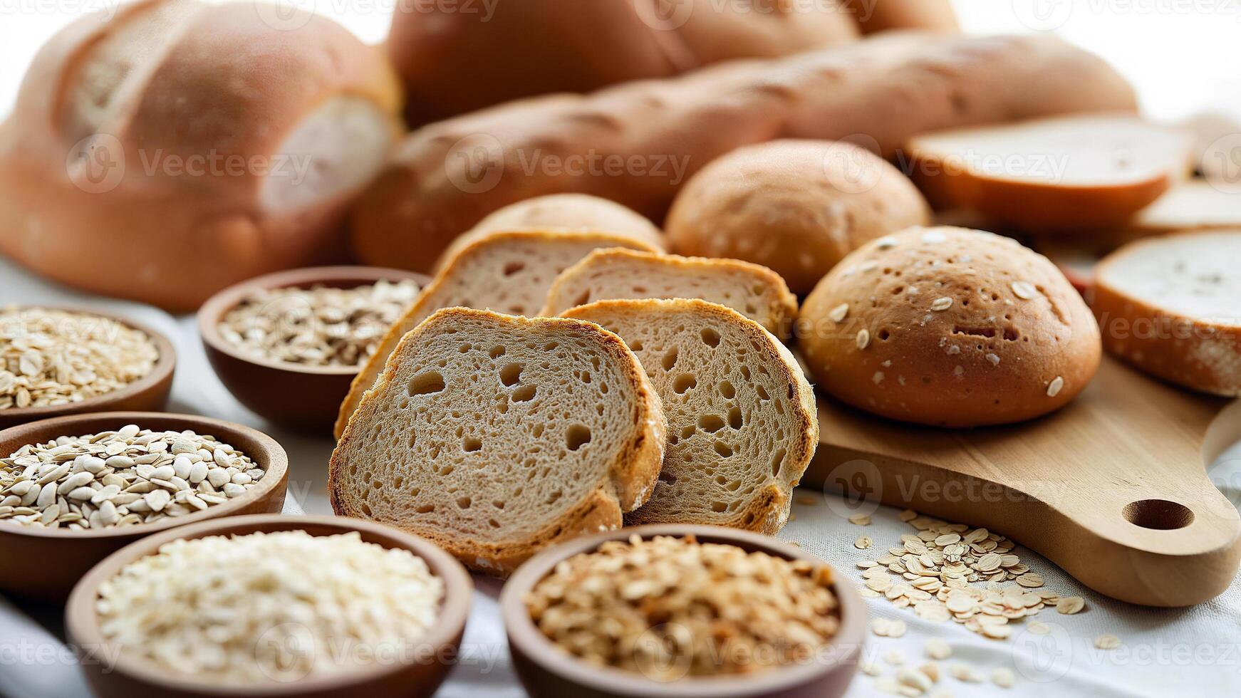 Assorted Bread Rolls and Bakery Products Display photo