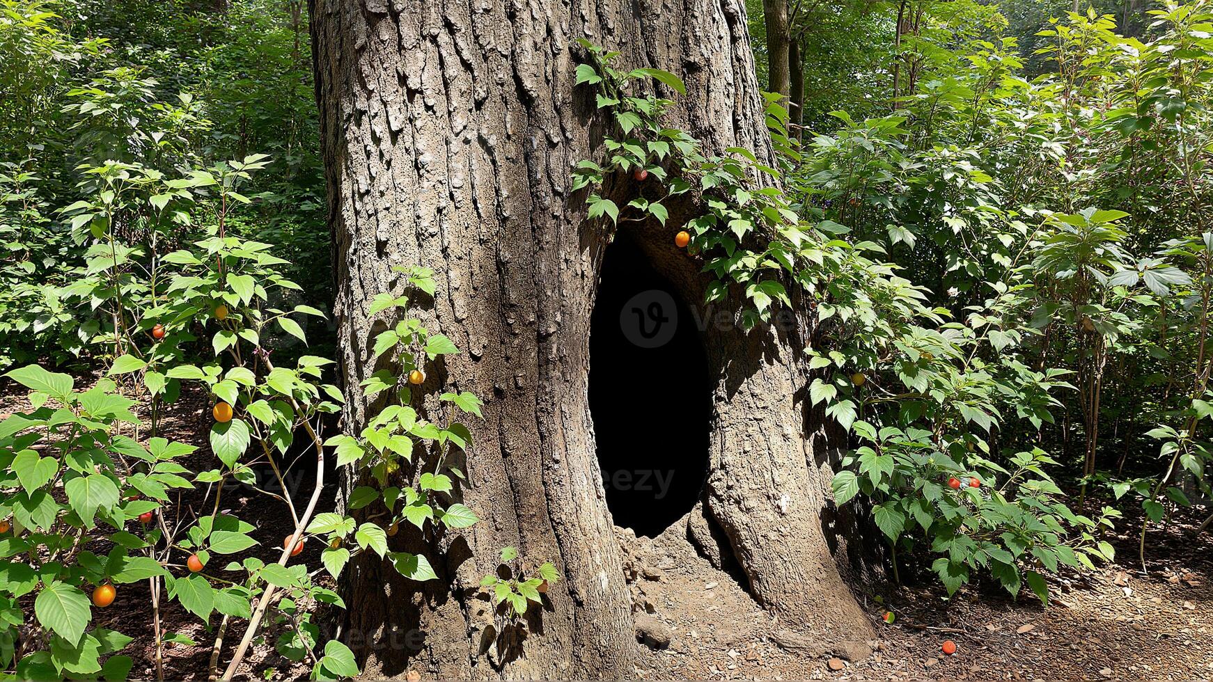 Hollow Tree Trunk in Lush Forest photo