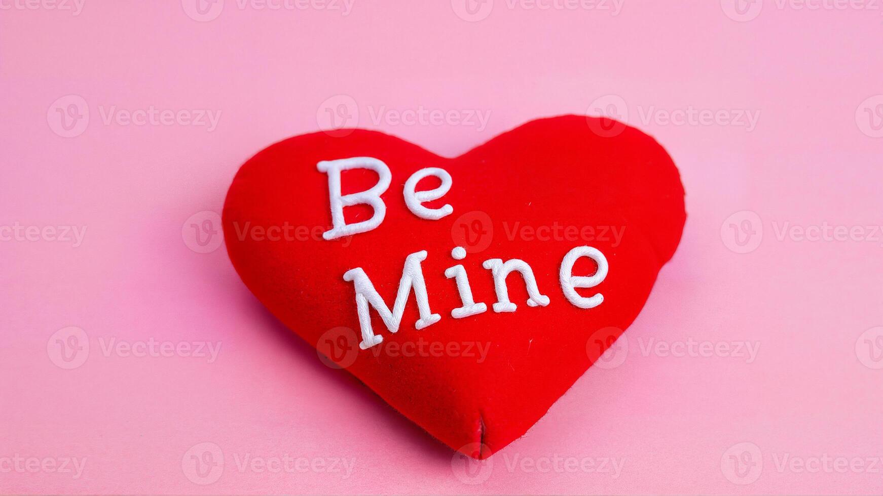 Red Heart Pillow With Be Mine Text photo
