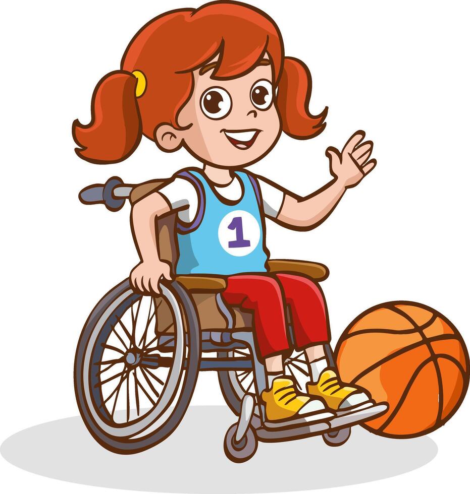 illustration of cute girl playing basketball in wheelchairs vector
