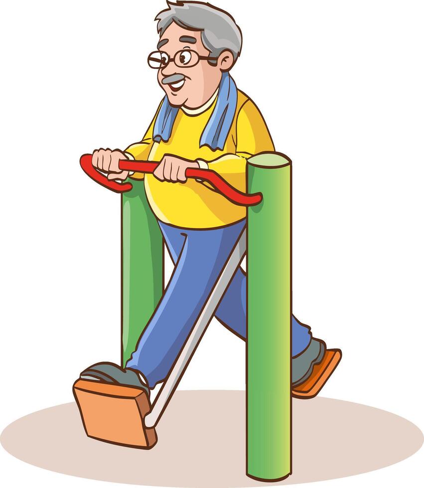 old man exercising on outdoor sports field flat illustration vector