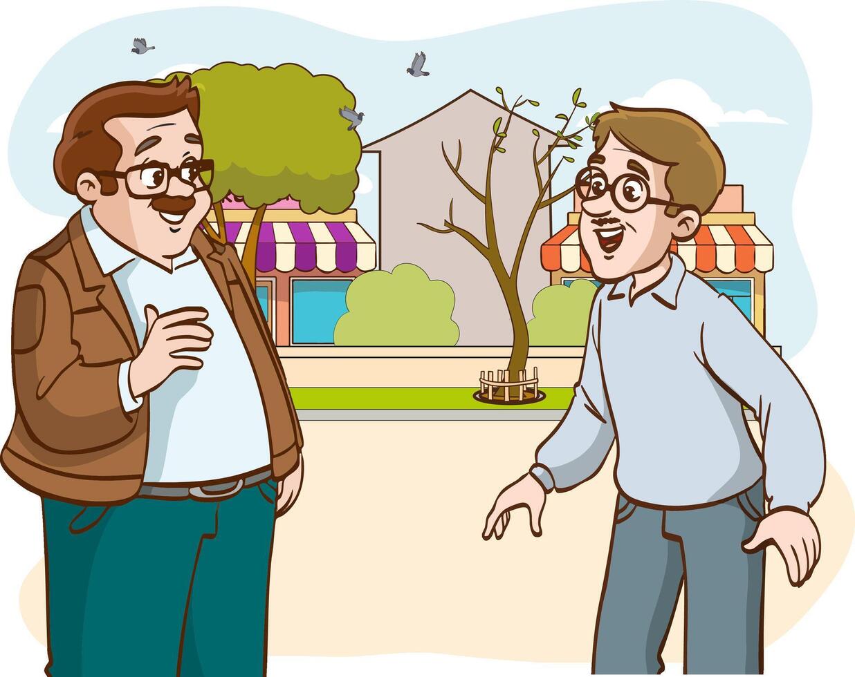 Two men talking on the street. illustration in cartoon style. vector