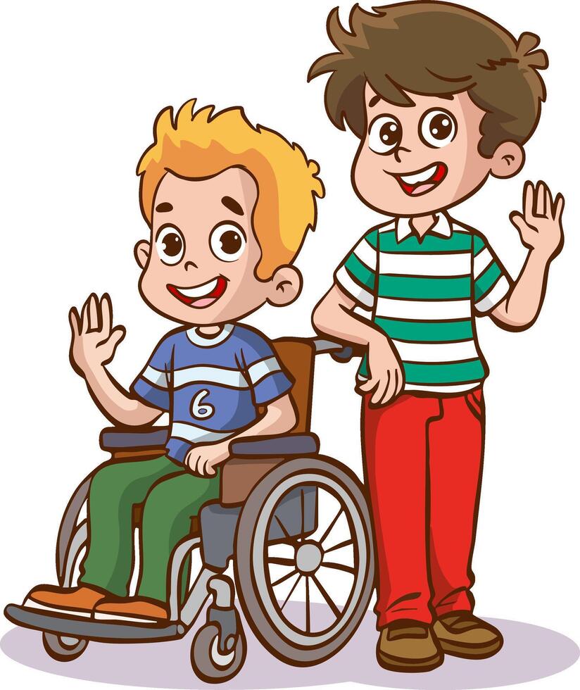 Illustration of a Child in a Wheelchair and His Friend vector