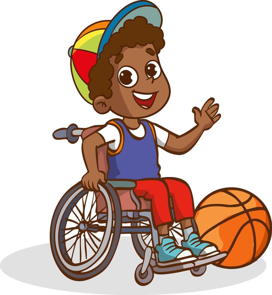 illustration of children playing basketball in wheelchairs vector